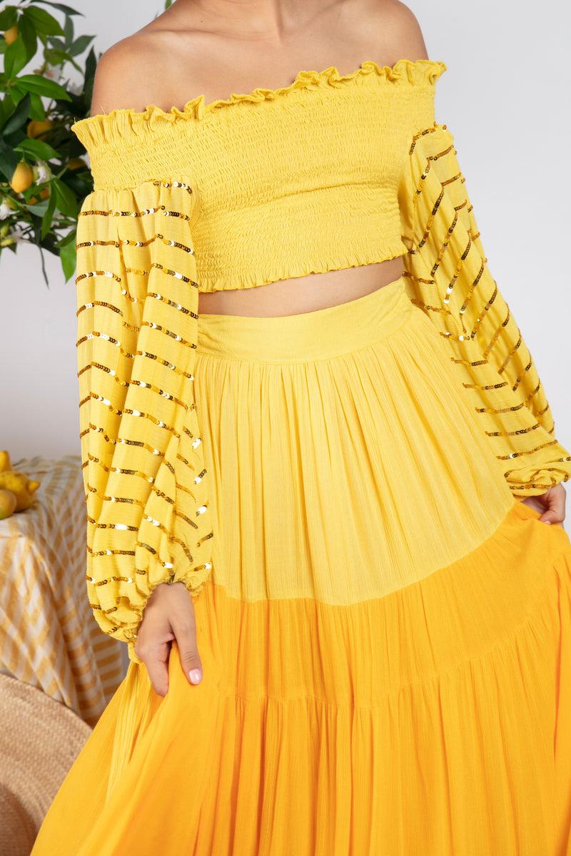 sundress LALLIE TOP YELLOW / GOLD SEQUINS LINES