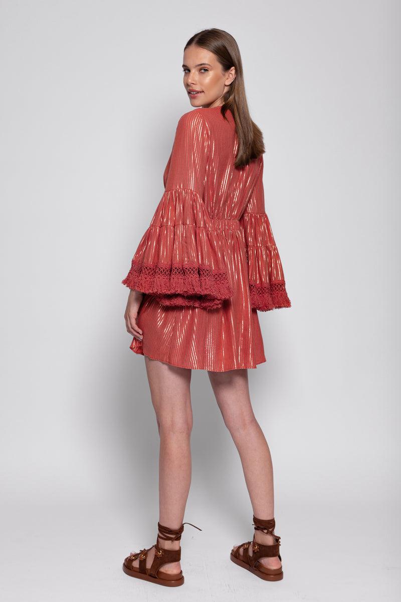 Sundress LIZ SHORT DRESS TERRACOTTA AND GOLD