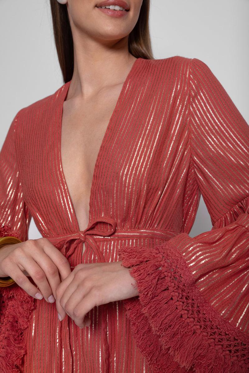 Sundress LIZ SHORT DRESS TERRACOTTA AND GOLD