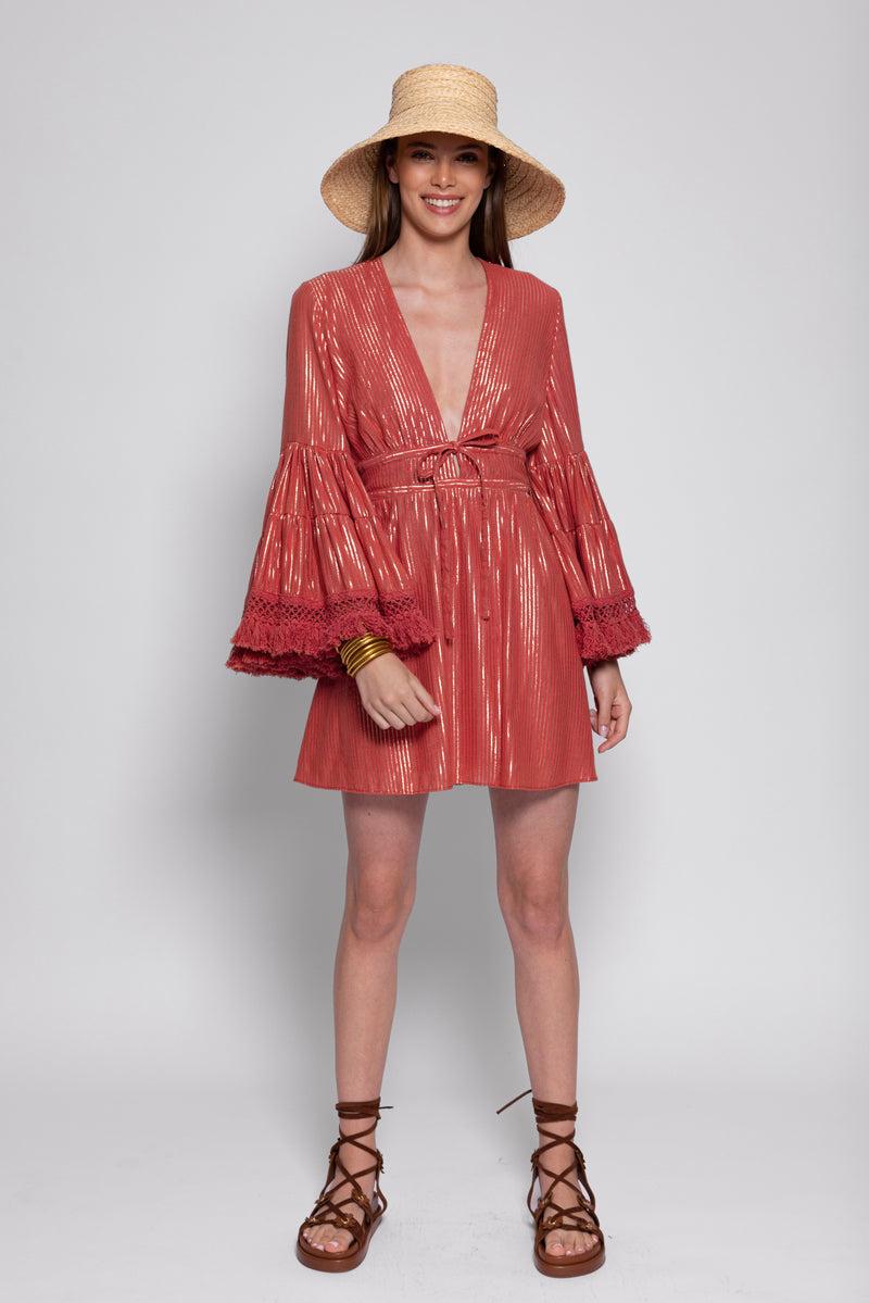 Sundress LIZ SHORT DRESS TERRACOTTA AND GOLD