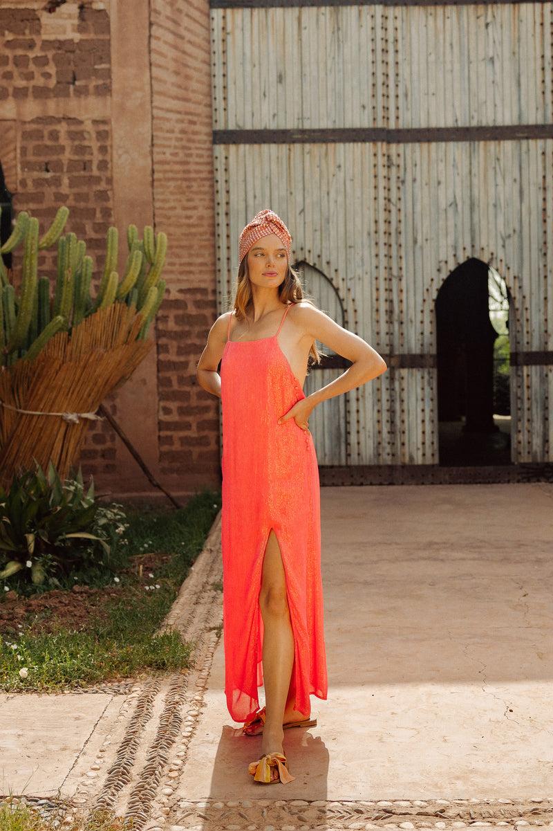 Sundress LYDIE LONG DRESS MARBELLA NEON CORAL