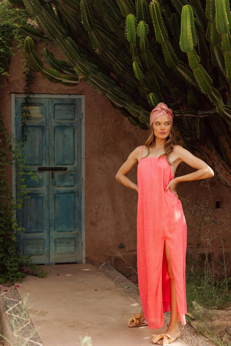 sundress LYDIE LONG DRESS MARBELLA NEON CORAL