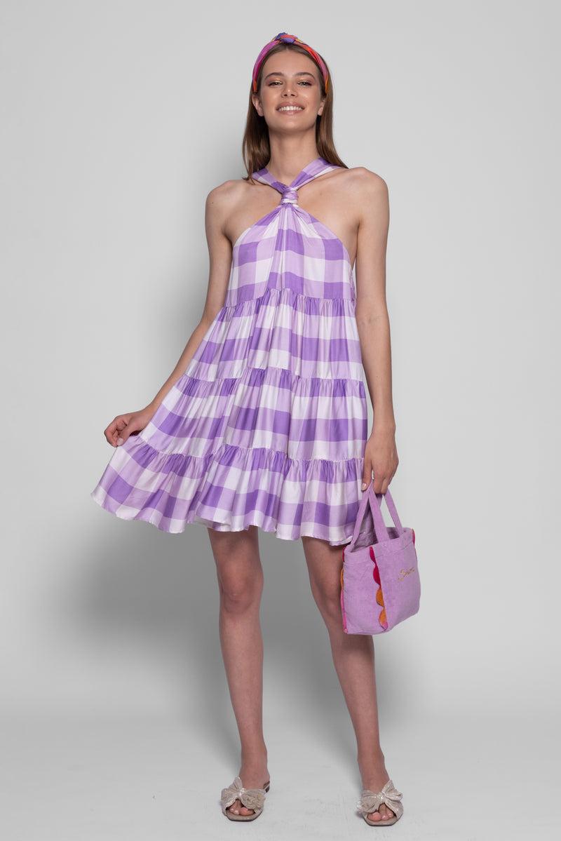 Sundress MAKENZIE SHORT DRESS GINGHAM LAVENDER