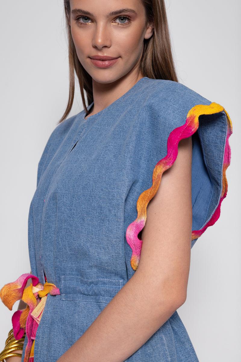 Sundress MARIETTA VEST DENIM AND TIE & DYE RICKRACKS