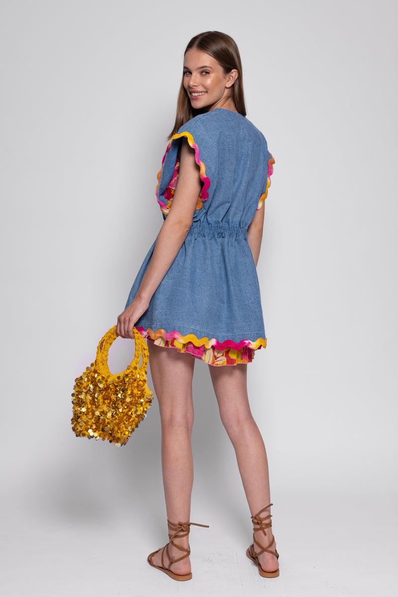 Sundress MARIETTA VEST DENIM AND TIE & DYE RICKRACKS