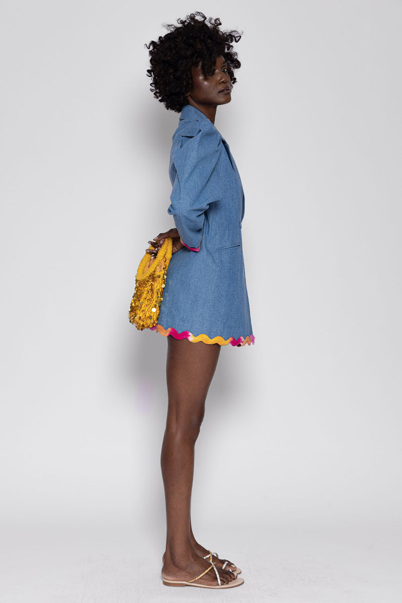 Sundress MARLO JACKET DENIM AND TIE & DYE RICKRACK