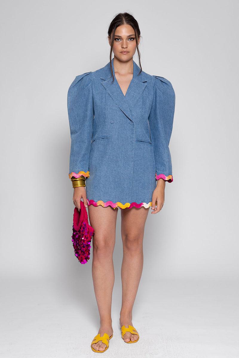 Sundress MARLO JACKET DENIM AND TIE & DYE RICKRACK