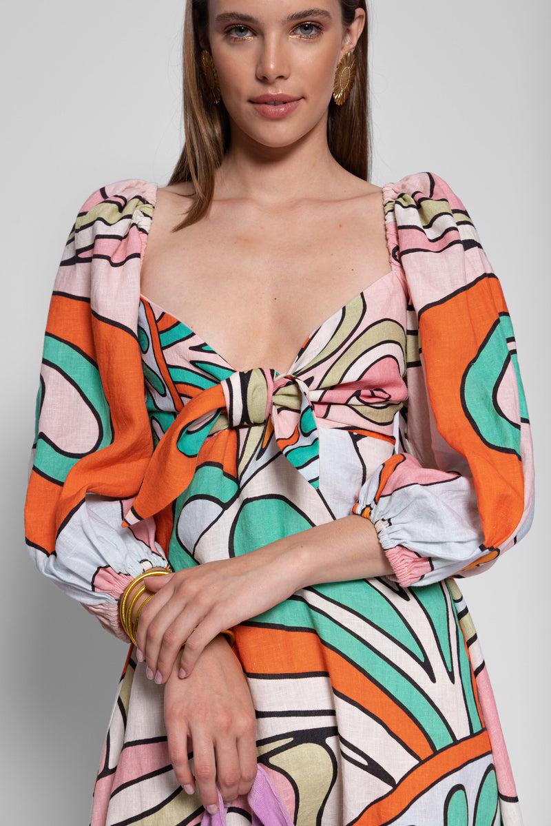 Sundress MEGAN DRESS HAVANA LINEN BIG TUTTI FRUTTI