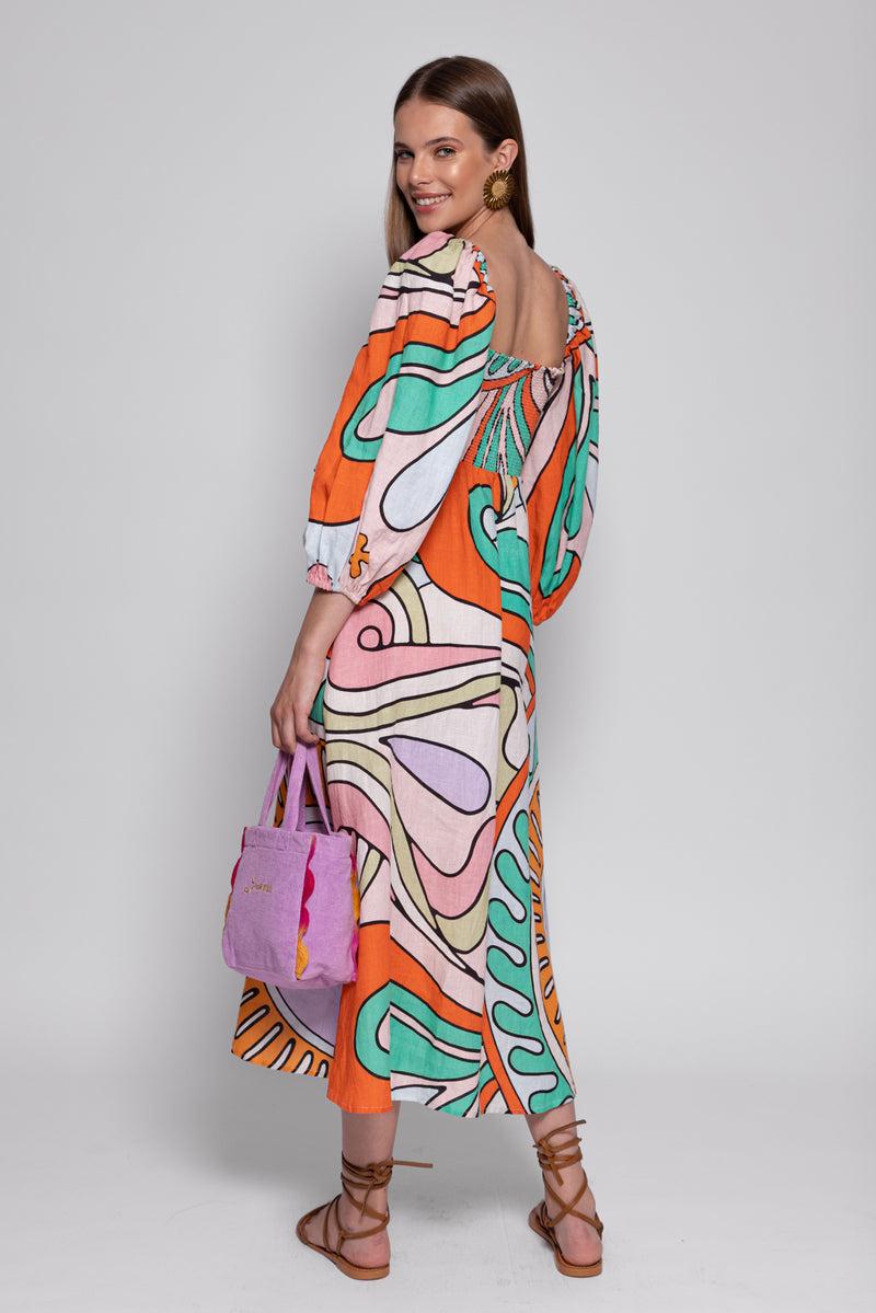 Sundress MEGAN DRESS HAVANA LINEN BIG TUTTI FRUTTI