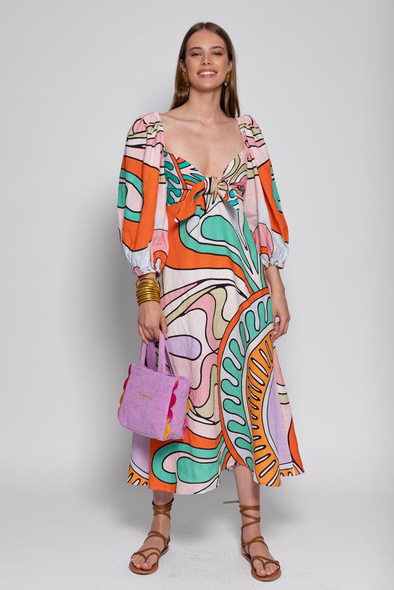 Sundress MEGAN DRESS HAVANA LINEN BIG TUTTI FRUTTI
