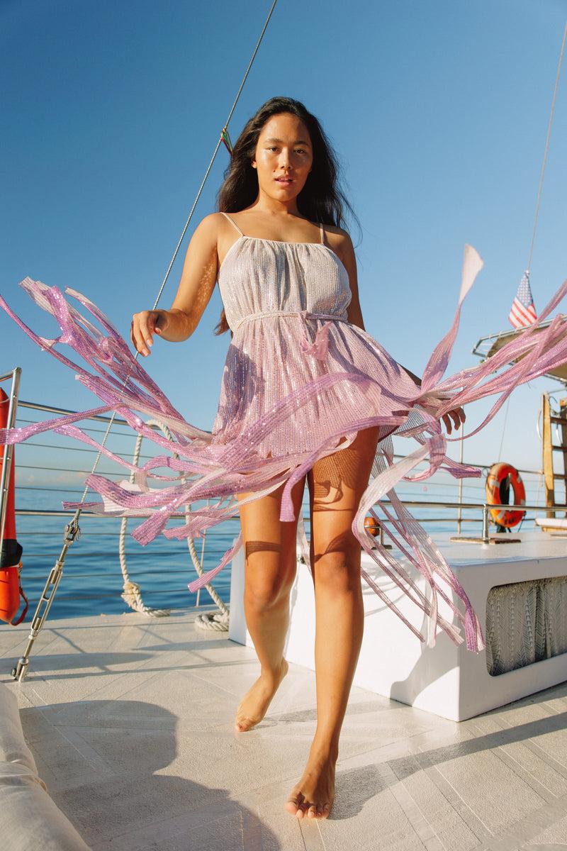 sundress NICOLE LONG DRESS TIE & DYE SEQUINS