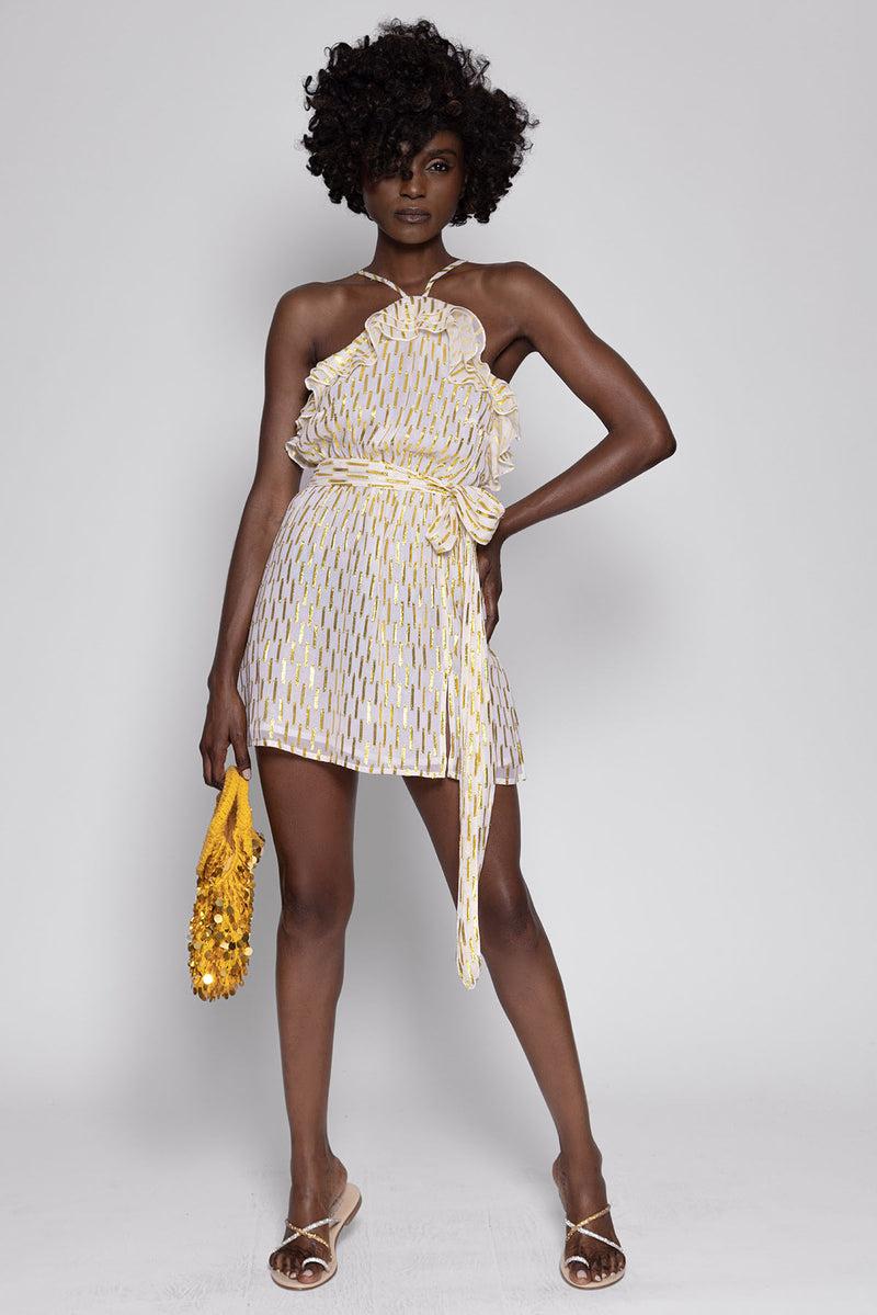 sundress ROSIE SHORT DRESS CROISETTE WHITE & GOLD