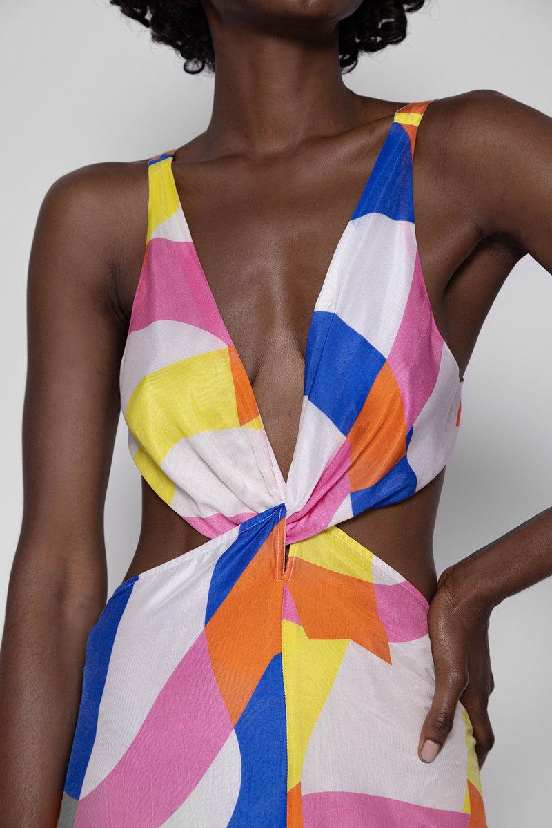 Sundress SHANA LONG DRESS NISSA PRINT BICOLOR