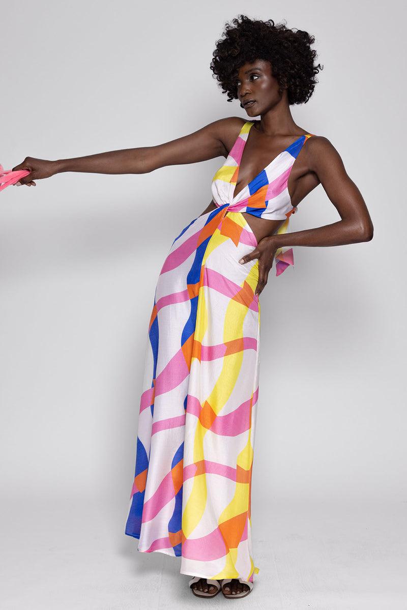 Sundress SHANA LONG DRESS NISSA PRINT BICOLOR