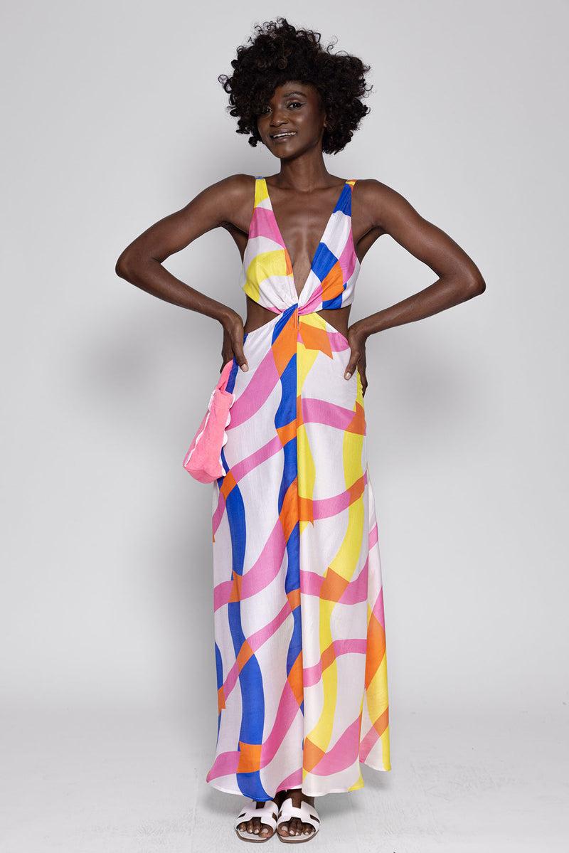 sundress SHANA LONG DRESS NISSA PRINT BICOLOR