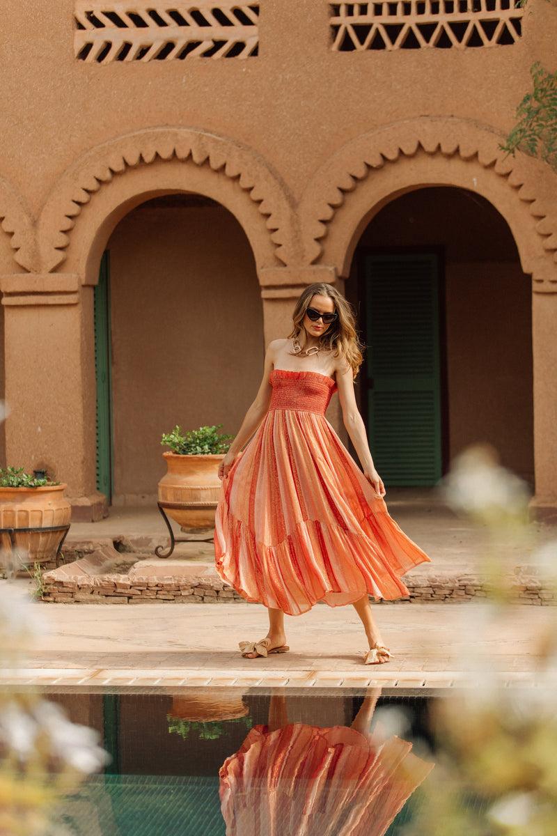 Sundress SORAYA LONG DRESS MARBELLA MIX TERRACOTTA