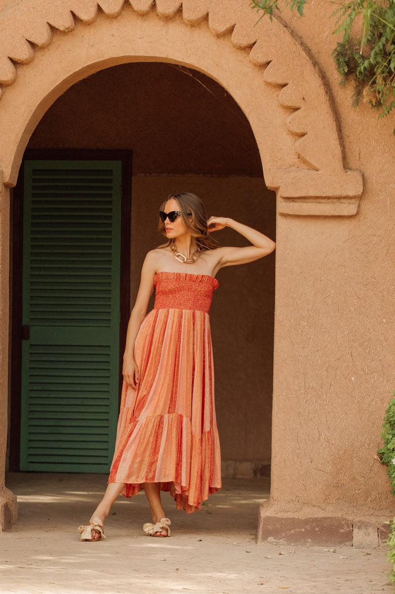 sundress SORAYA LONG DRESS MARBELLA MIX TERRACOTTA