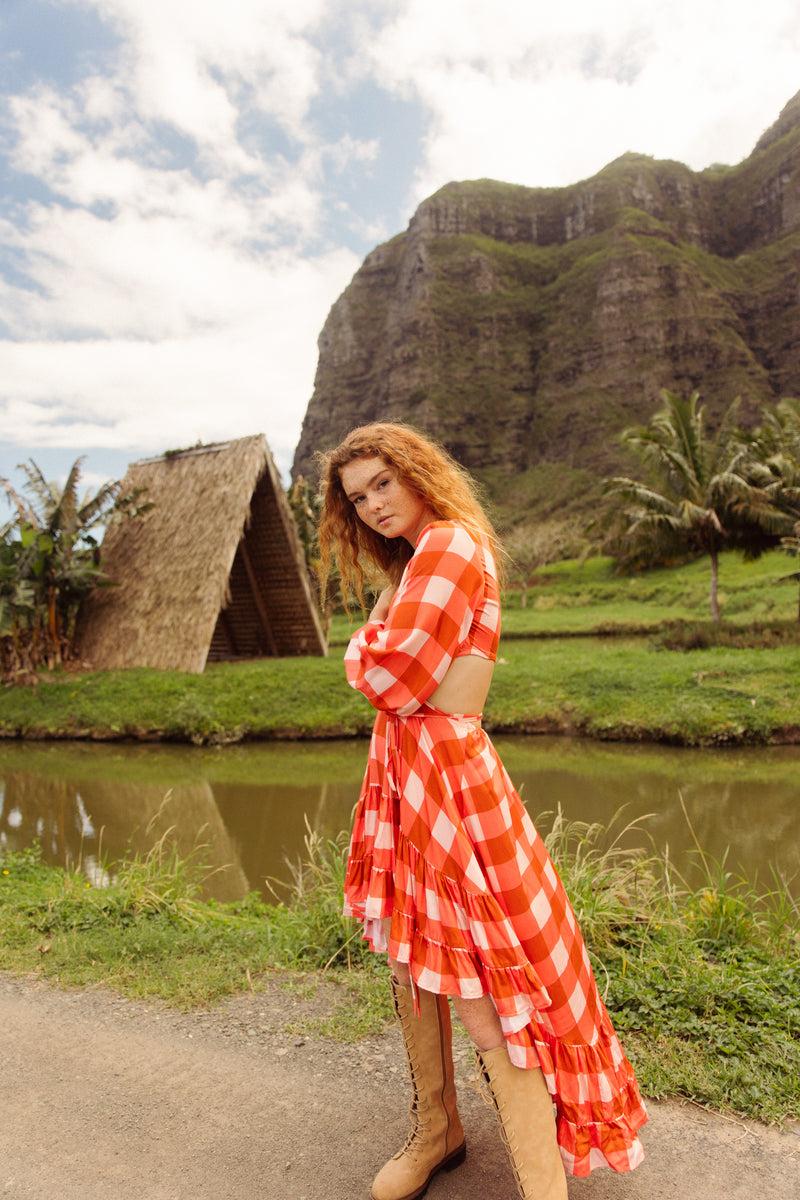 Sundress STELLA DRESS GINGHAM MIX CORAL
