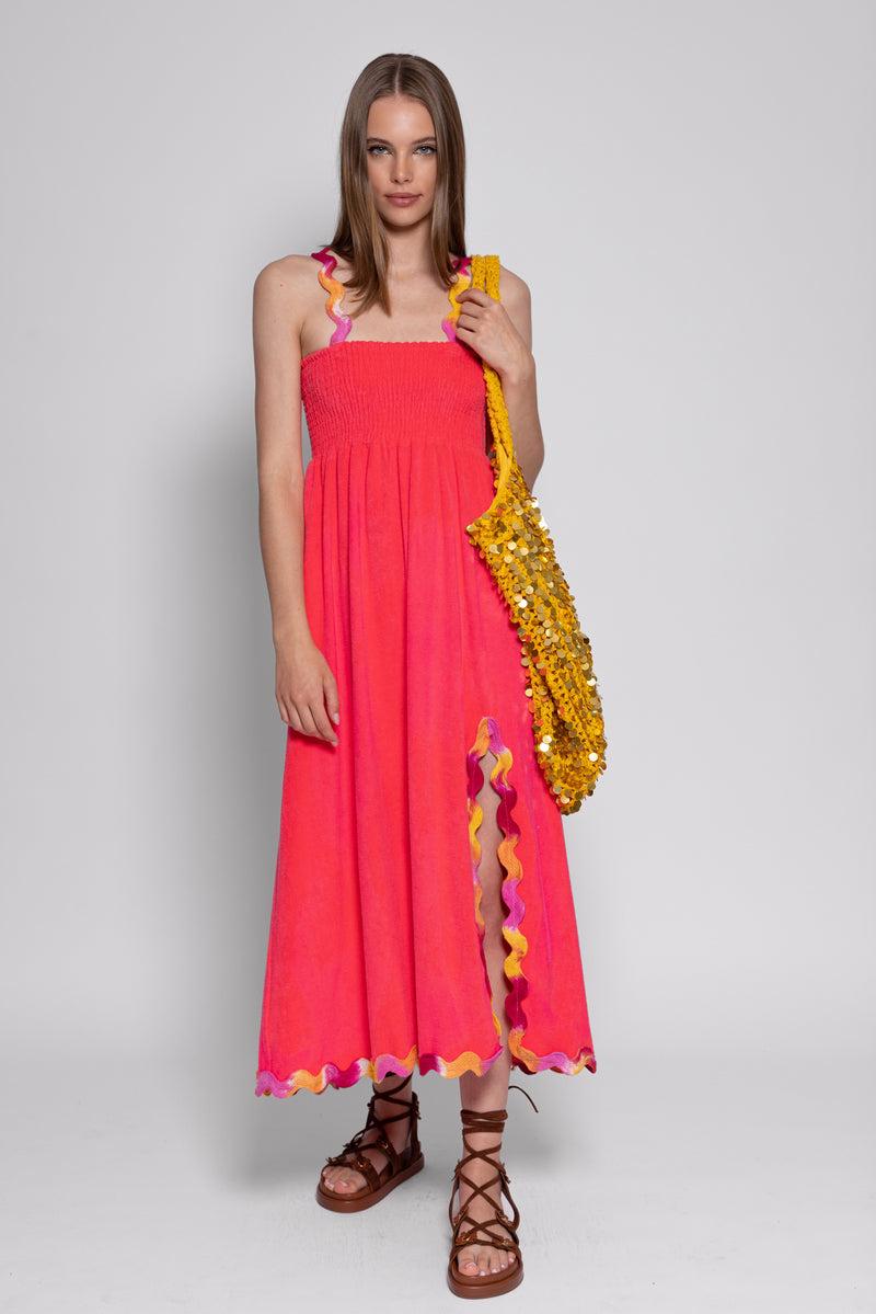 sundress TINA LONG DRESS TERRY FUCHSIA