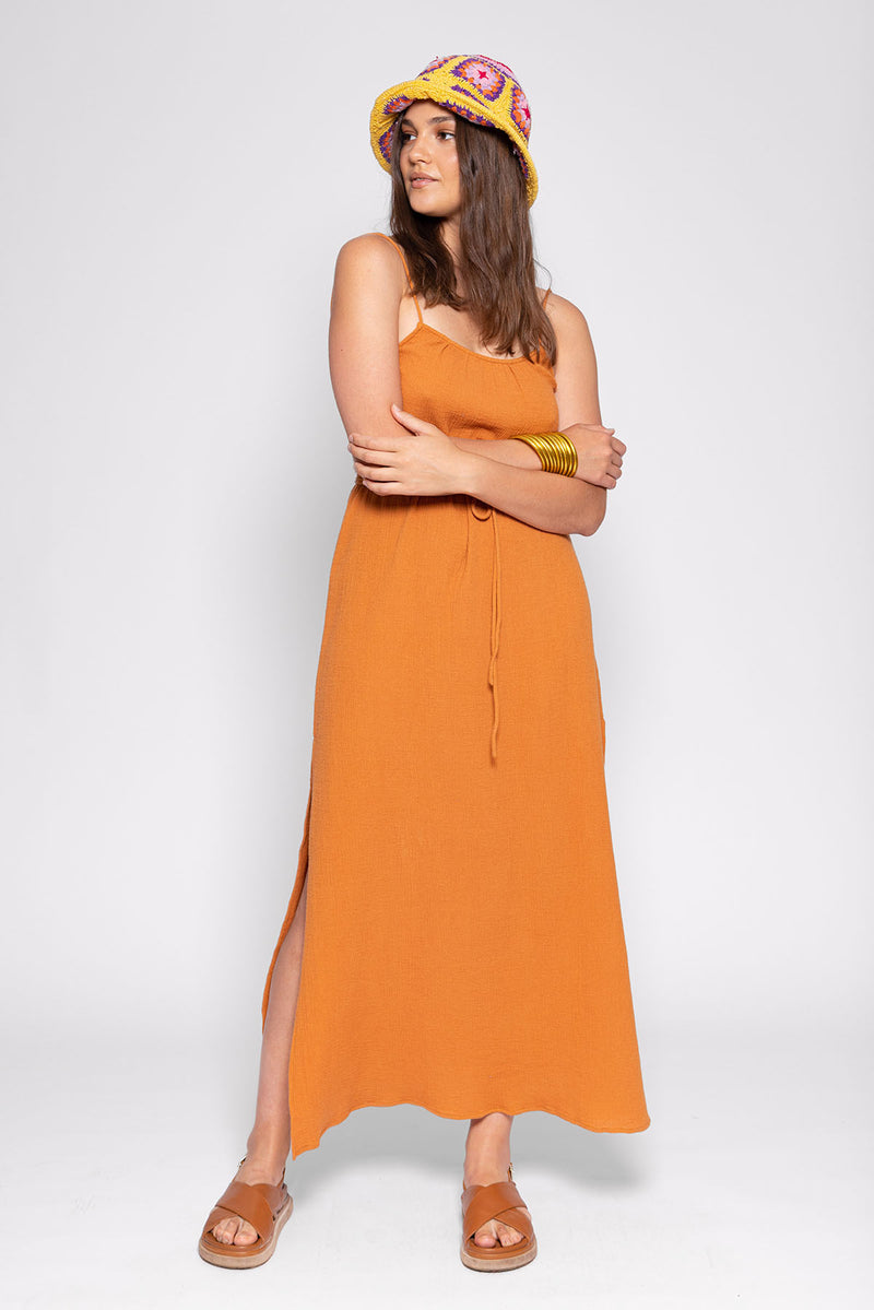 Sundress VANILLE LONG DRESS COTTON GAUZE CARAMEL