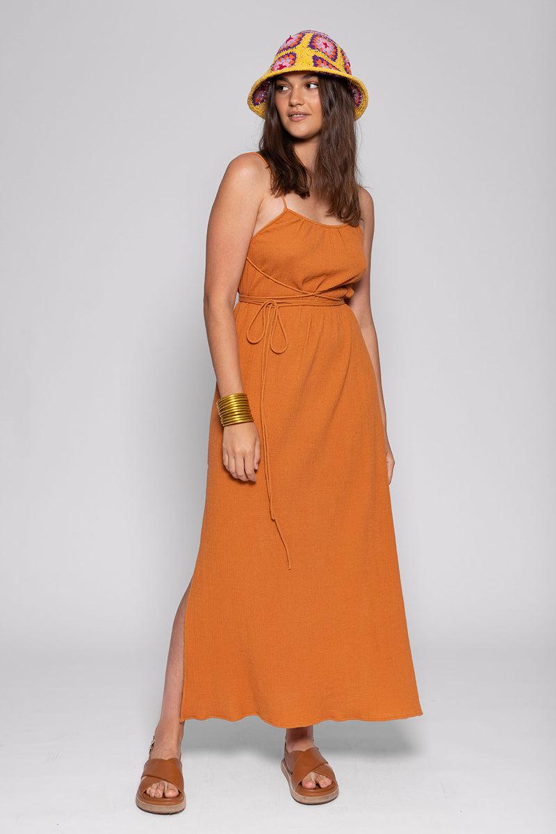 sundress VANILLE LONG DRESS COTTON GAUZE CARAMEL