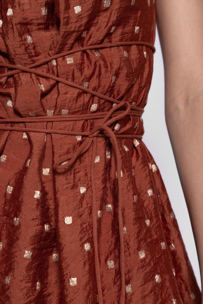 Sundress VANILLE SHORT DRESS TANZANIA BROWN AND GOLD