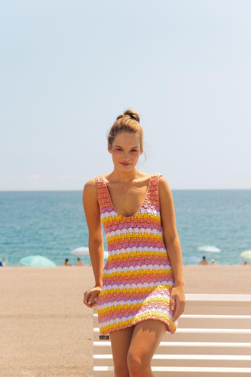 Sundress VERONICA SHORT DRESS ACAPULCO CROCHET MIX PEACH