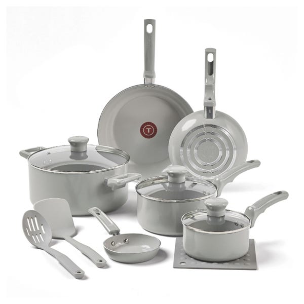 t fal Ceramic Refresh 12 Piece Cookware Set Moon Grey