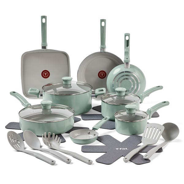 t fal Ceramic Refresh 20 Piece Cookware Set Mint Green t fal Ceramic Refresh 20 Piece Cookware Set Mint Green