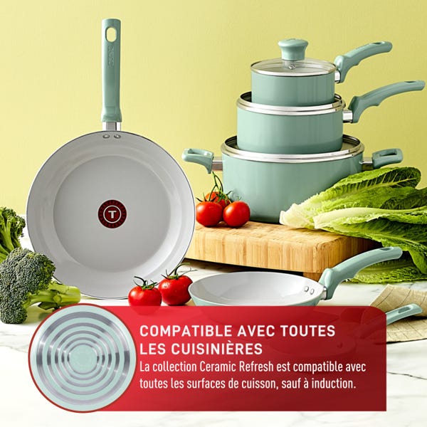 T Fal Ensemble Céramique Refresh De 12 Pièces Vert Menthe