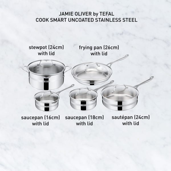T Fal Ensemble De Cuisine Jamie Oliver Cook Smart En Acier Inoxydable De 10 Pièces