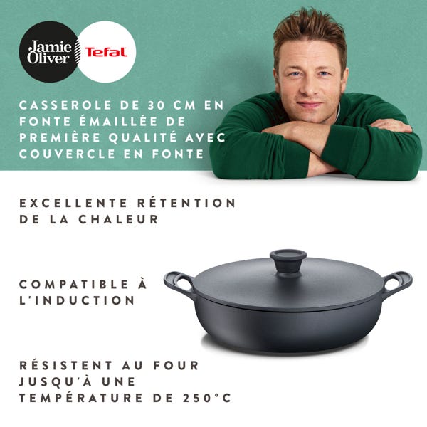 T Fal Jamie Oliver By Tefal Casserole De 30 Cm En Fonte émaillée De Première Qualité Avec Couvercle En Fonte