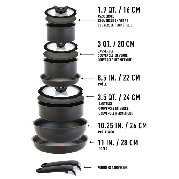 T Fal T-fal Ingenio Expertise Batterie De Cuisine Antiadhésive 14 Pièces Noir