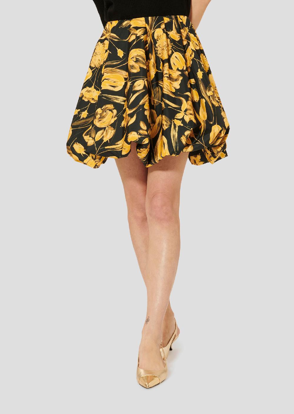 tara jarmon Jupe Joanenoire imprimée tulipes jaunes