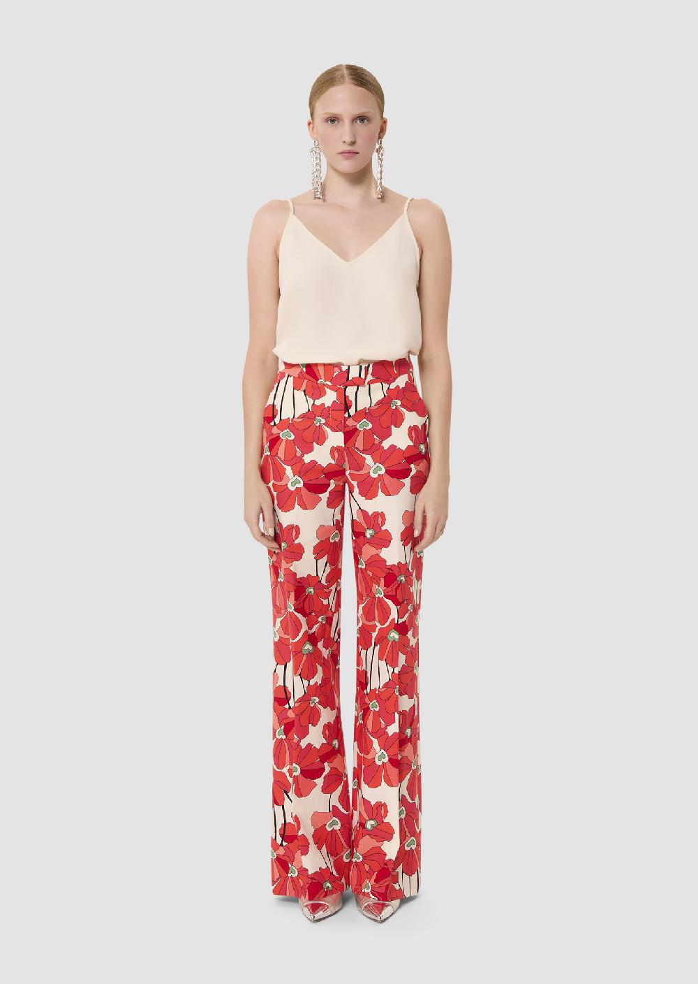 tara jarmon Pantalon Primaverarouge imprimé fleuri en coton