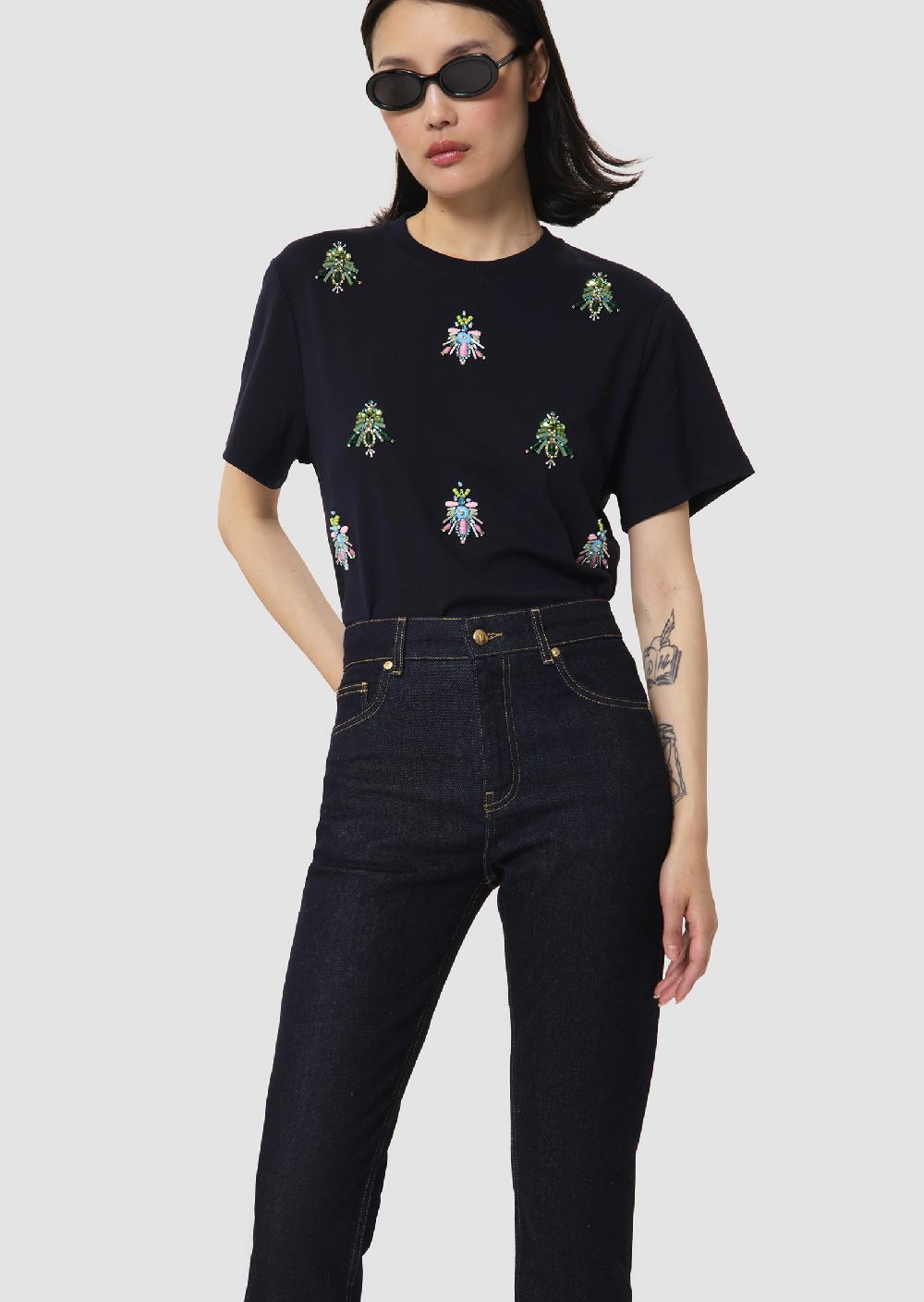 Tara Jarmon T-shirt Tarabeebleu Nuit En Jersey Brodé