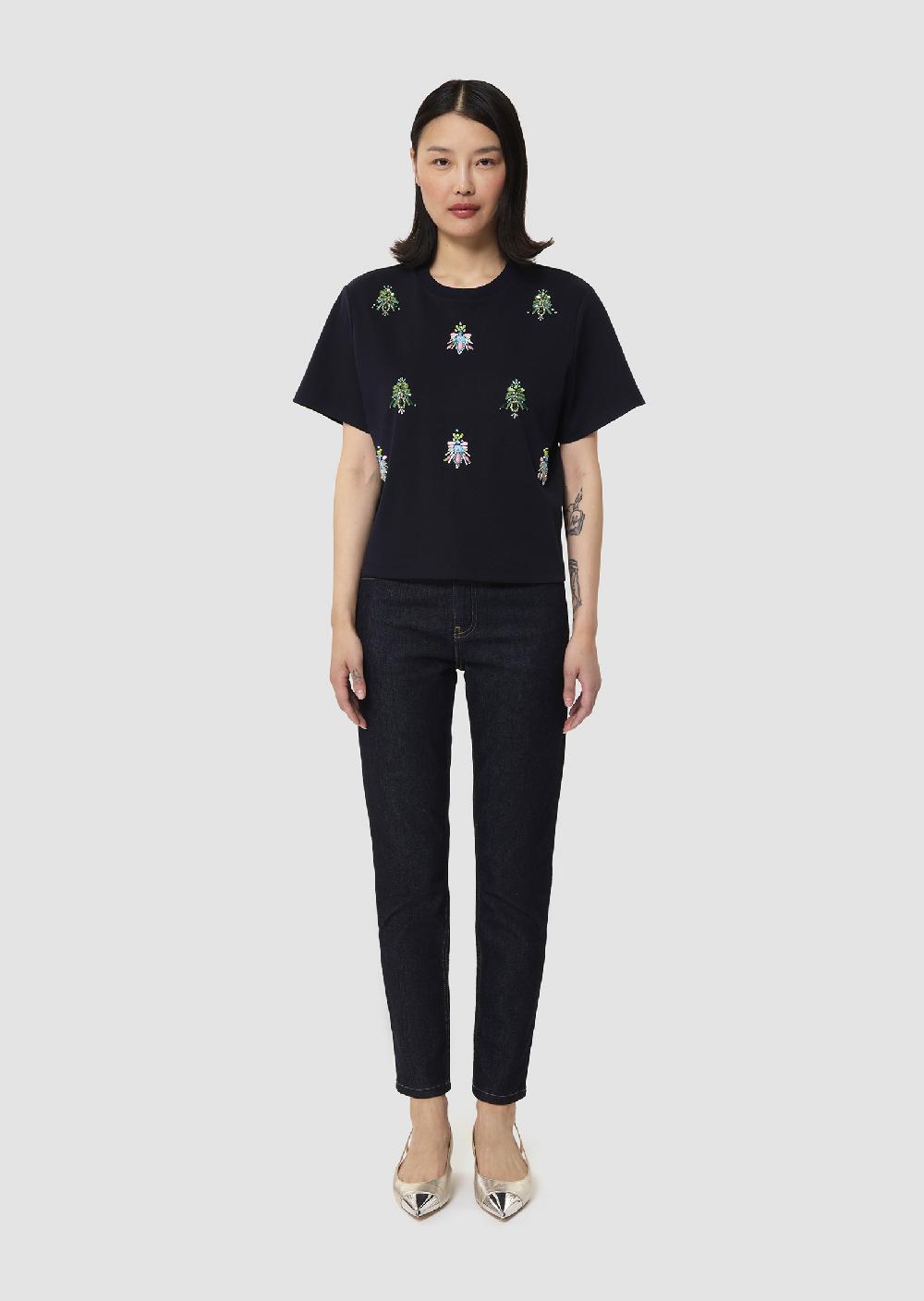 Tara Jarmon T-shirt Tarabeebleu Nuit En Jersey Brodé