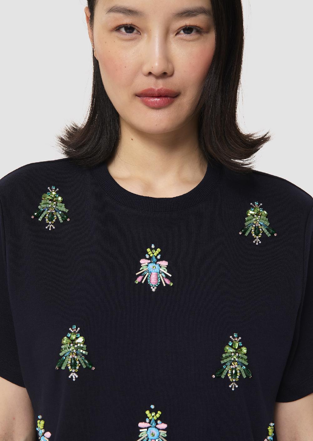 tara jarmon T-shirt Tarabeebleu nuit en jersey brodé