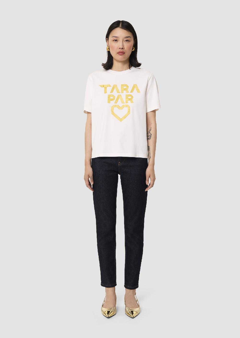 Tara Jarmon T-shirt Trefleblanc En Double Coton "Tara Par Coeur" Jaune