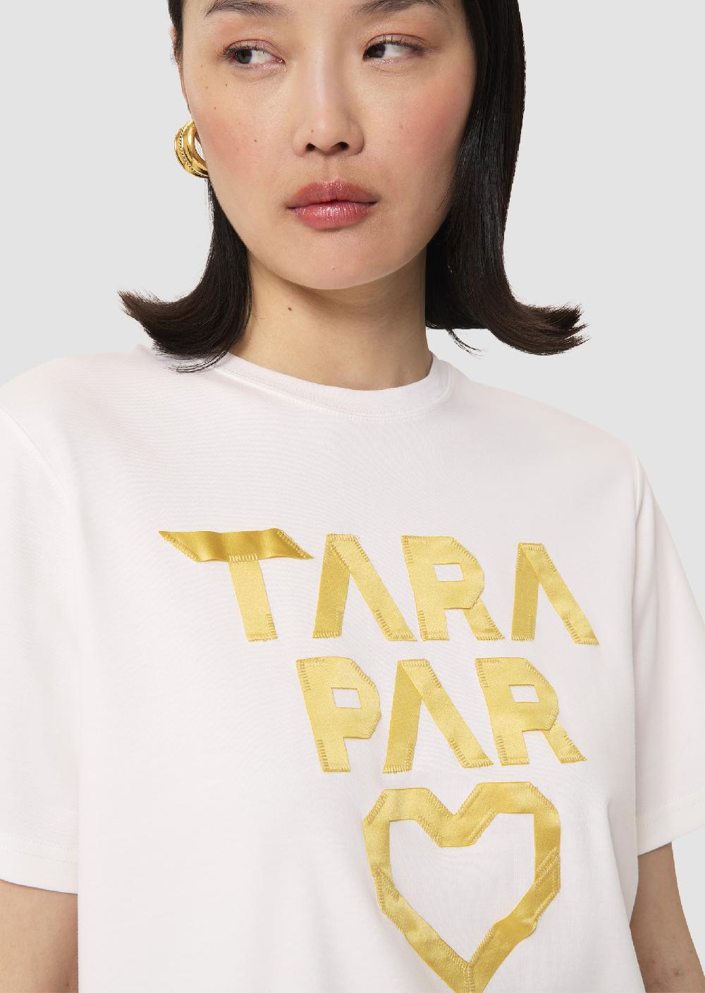 tara jarmon T-shirt Trefleblanc en double coton "Tara par coeur" jaune