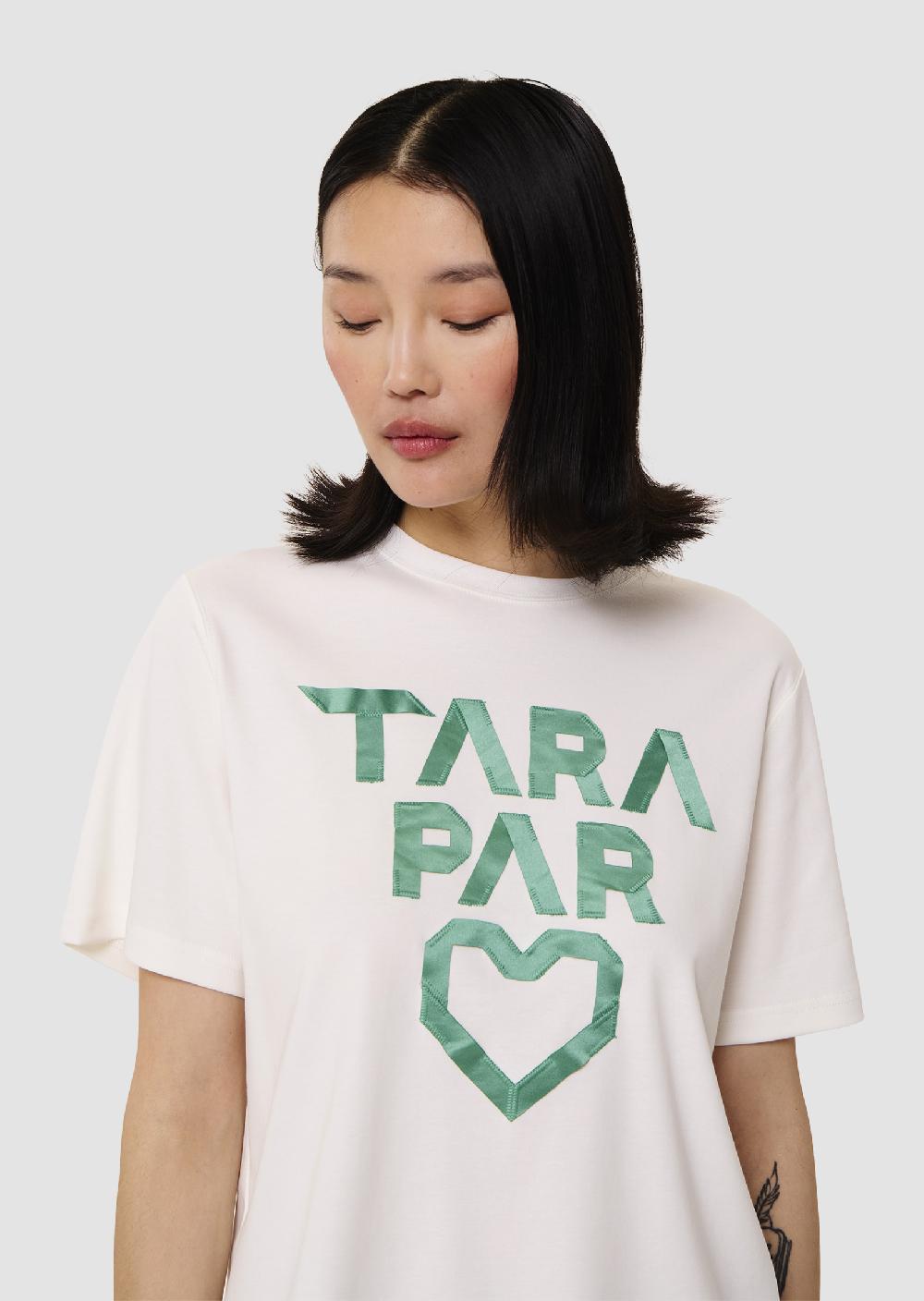 tara jarmon T-shirt Trefleblanc en double coton "Tara par coeur" vert