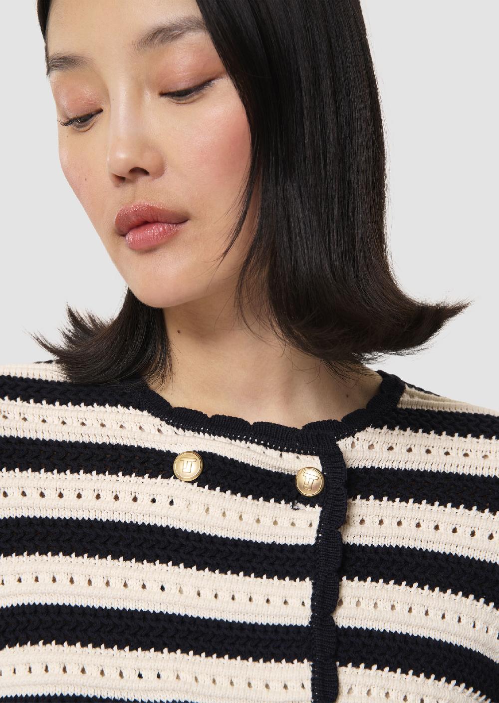 Tara Jarmon Gilet Goldiegilet écru Rayé Bleu Nuit