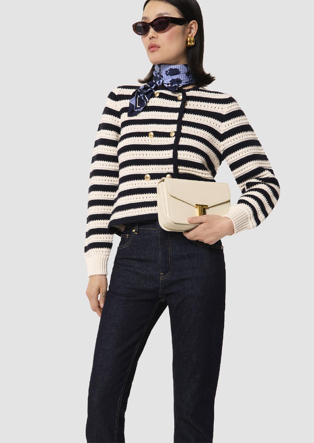 tara jarmon Gilet Goldiegilet écru rayé bleu nuit