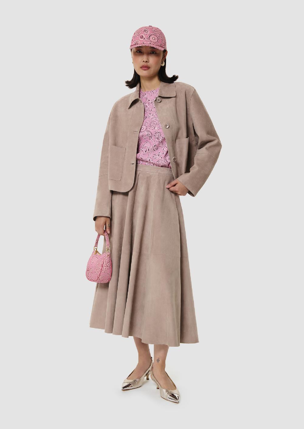 tara jarmon Jupe Jackgrise en cuir velours