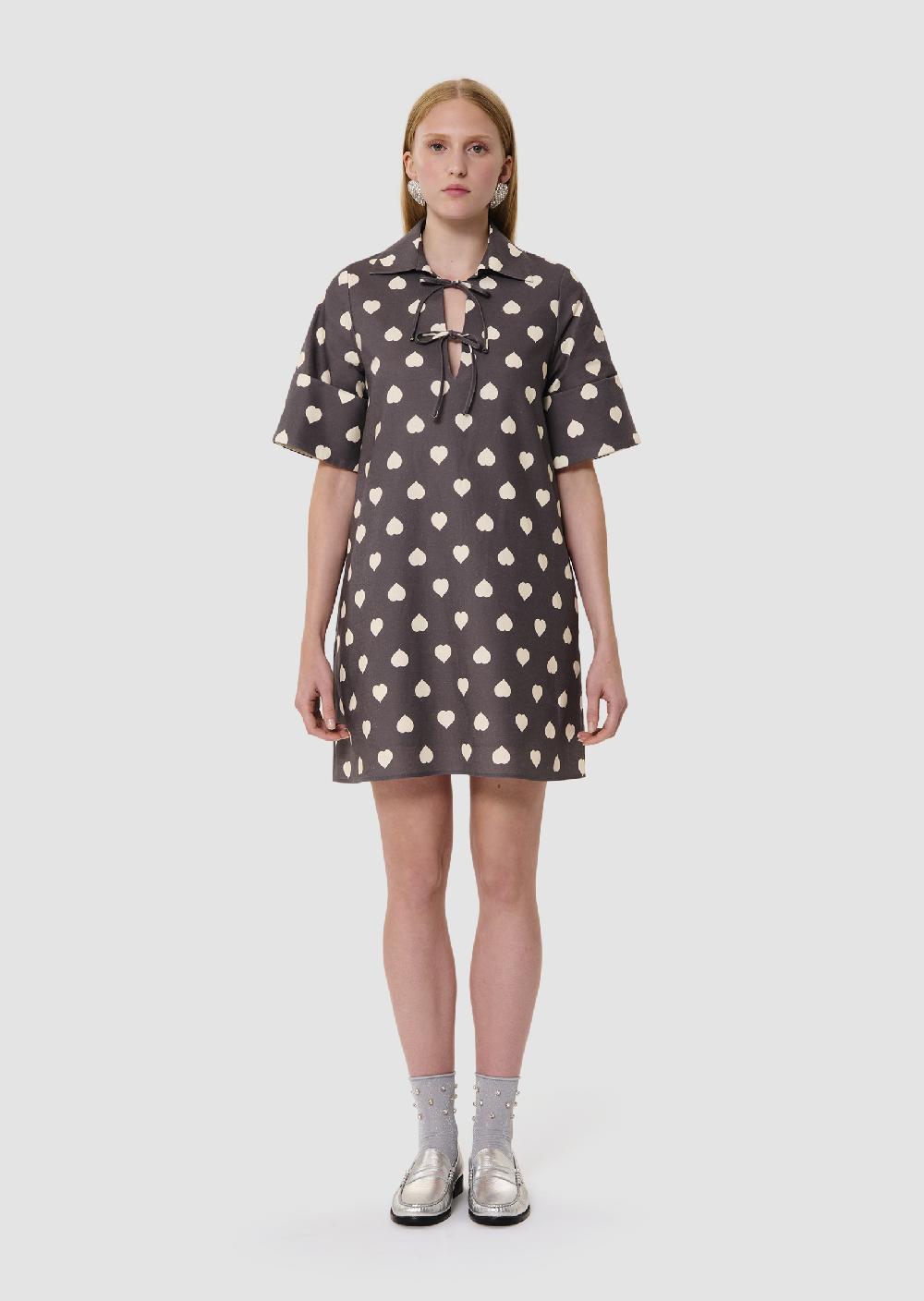 Tara Jarmon Robe Reyesgrise à Coeurs Blancs