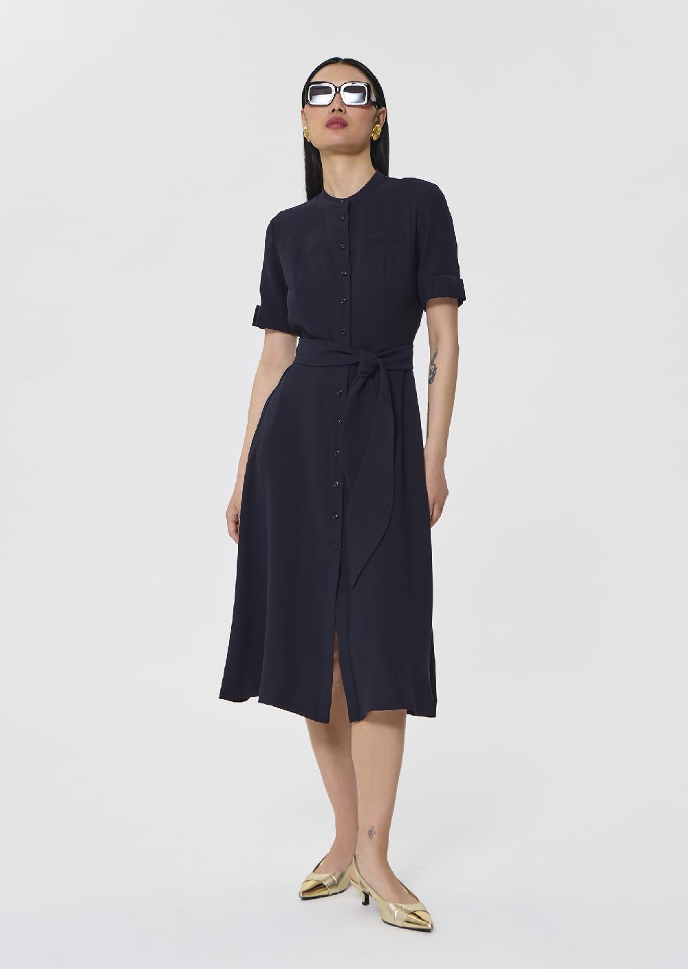 tara jarmon Robe Ricochetbleu nuit en crêpe fluide