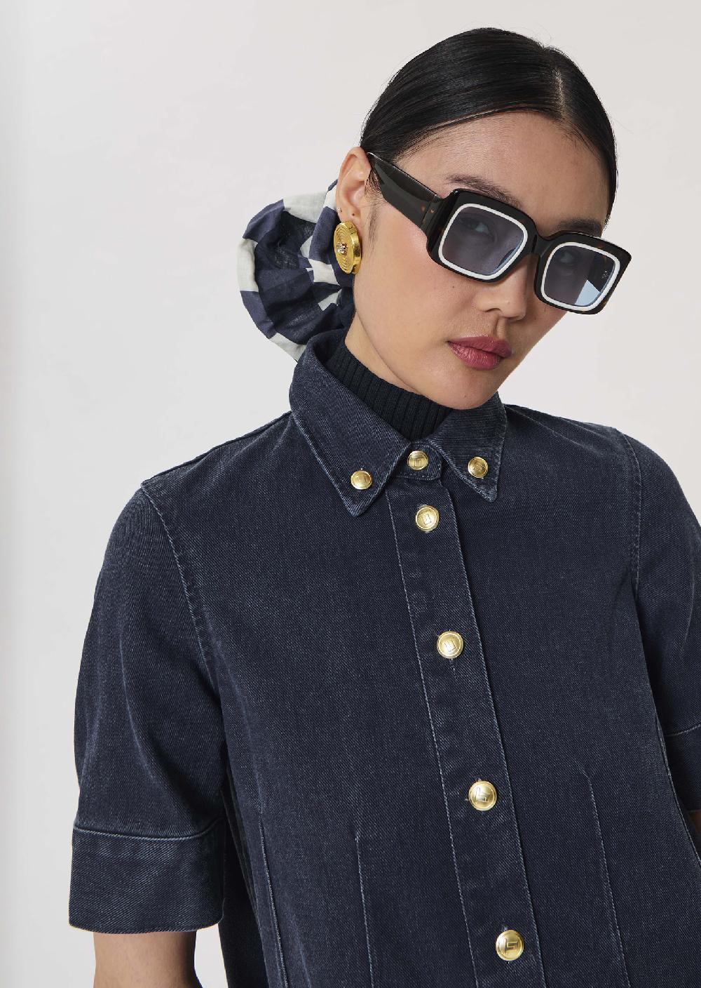 Tara Jarmon Robe Rivableu Foncé En Coton