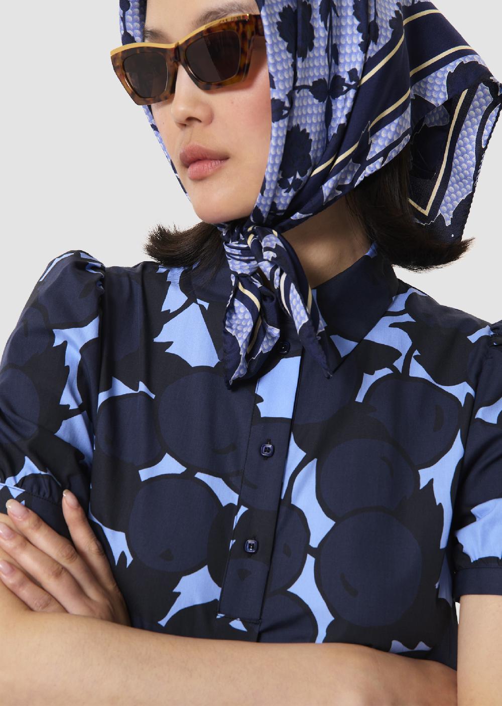 Tara Jarmon Robe Romancinebleue Imprimée Cerises