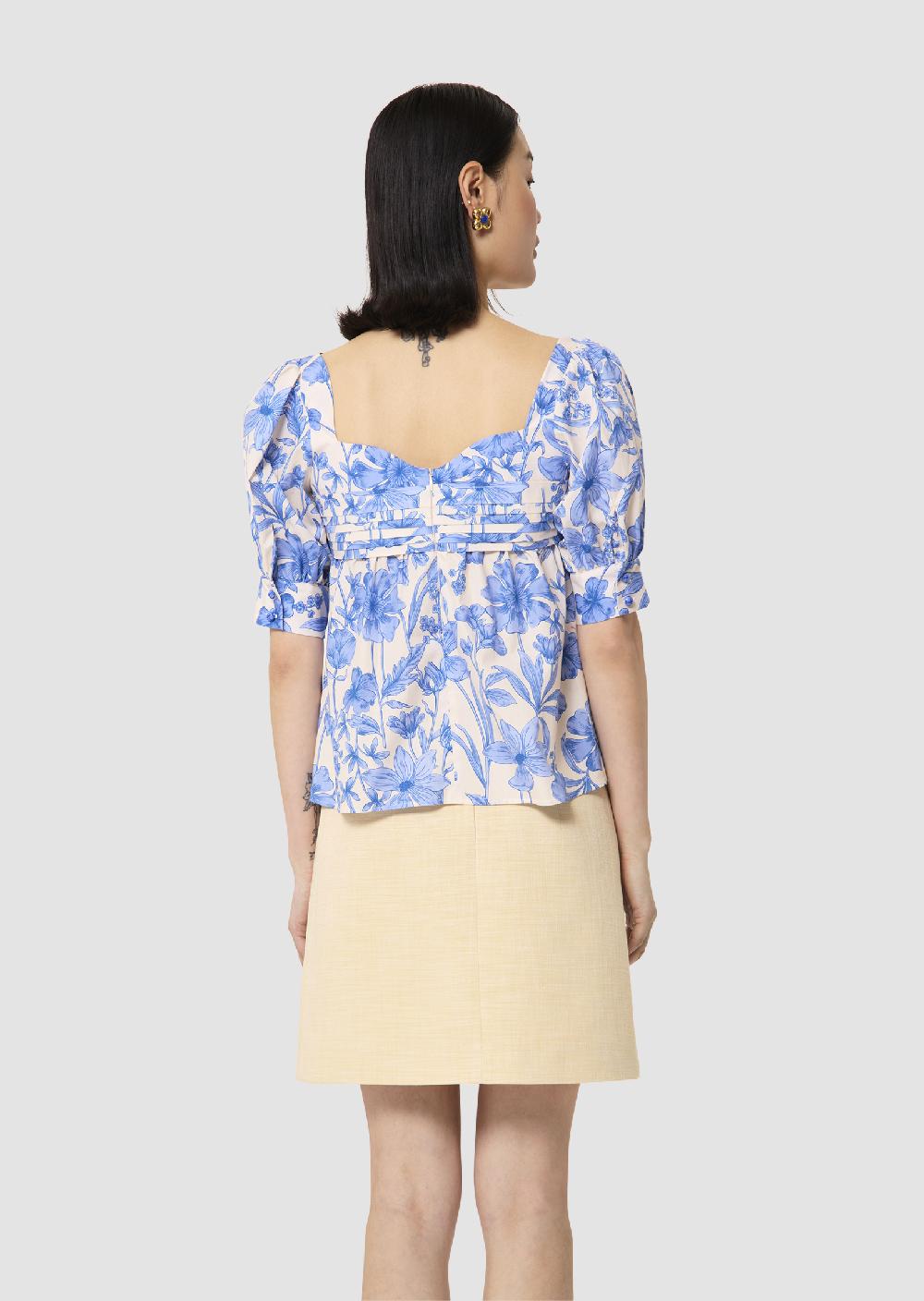 Tara Jarmon Top Talmaécru Imprimé Fleurs Bleues