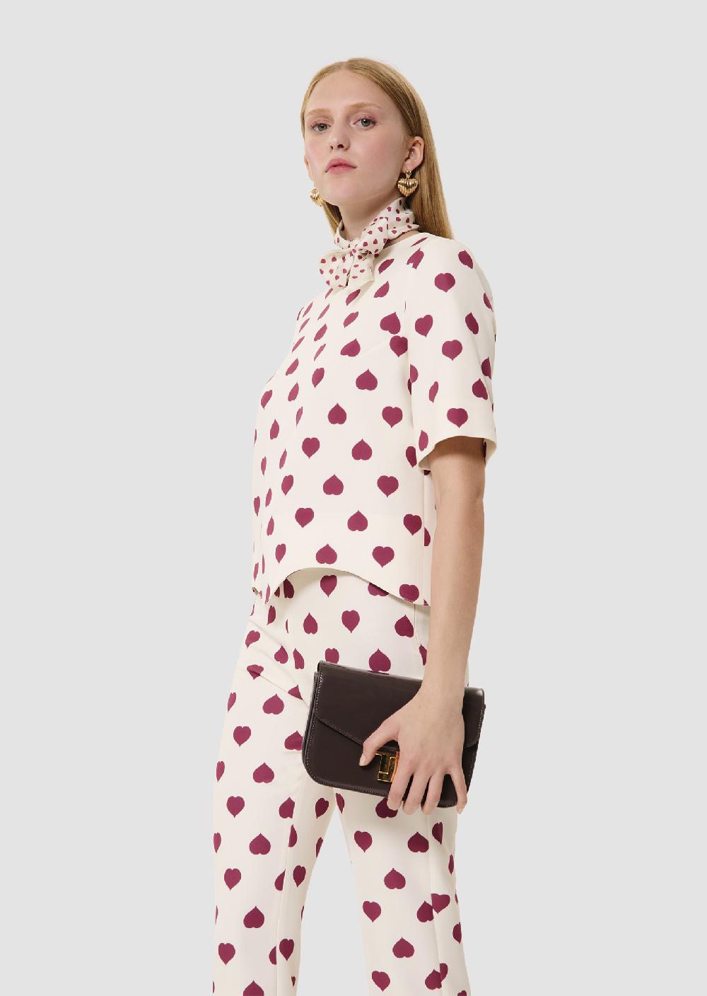 tara jarmon Top Tiagaécru imprimé coeurs